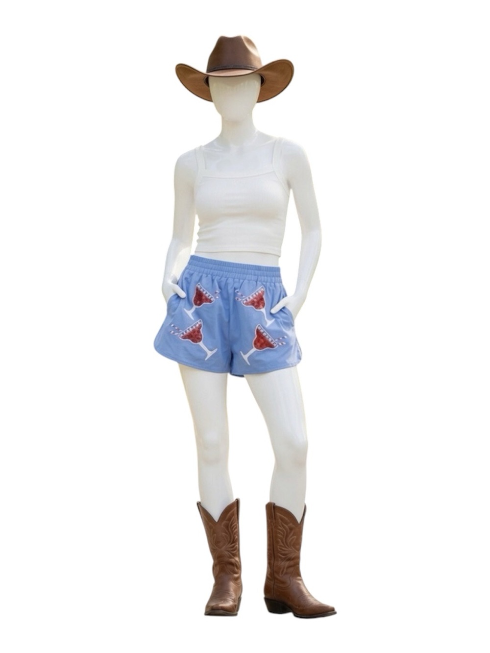 FANTASTIC FAWN patriotic blue sequin cocktail glass accent shorts S M L